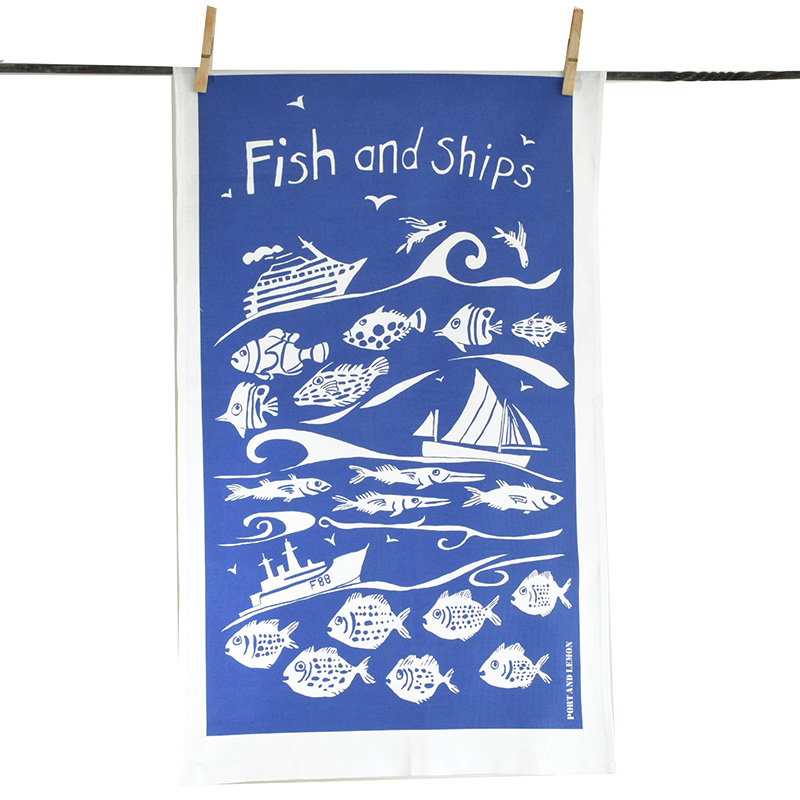 Fish and Ships Tea Towel by Port and Lemon