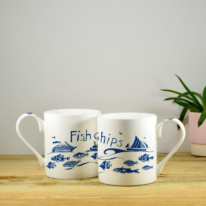 Fish and Ships Hand Decorated Bone China Mug