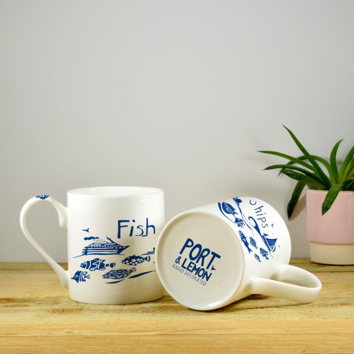 Fish and Ships Hand Decorated Bone China Mug - Image 2
