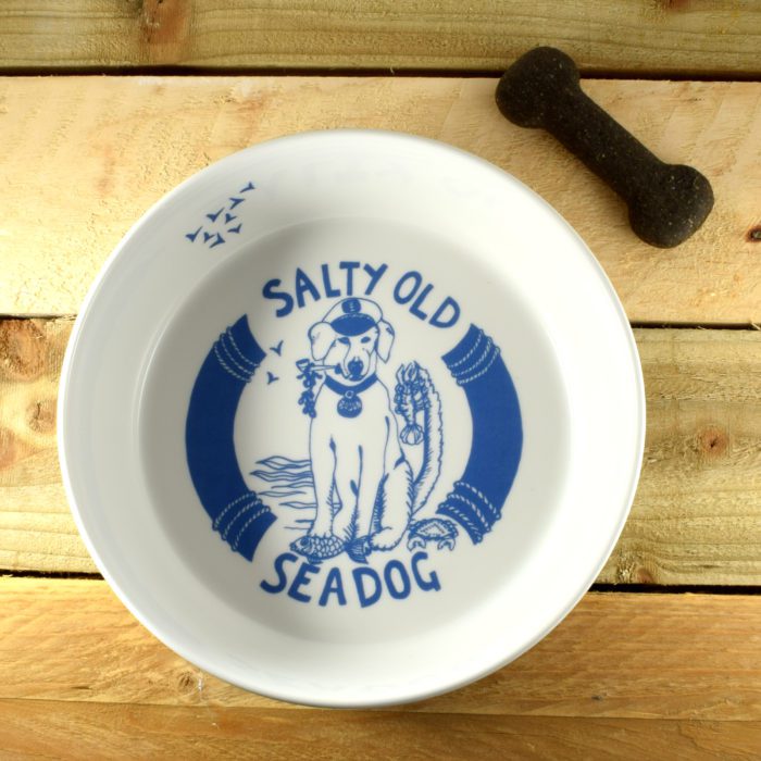Salty Old Sea Dog Hand Decorated Dog Bowl - Large