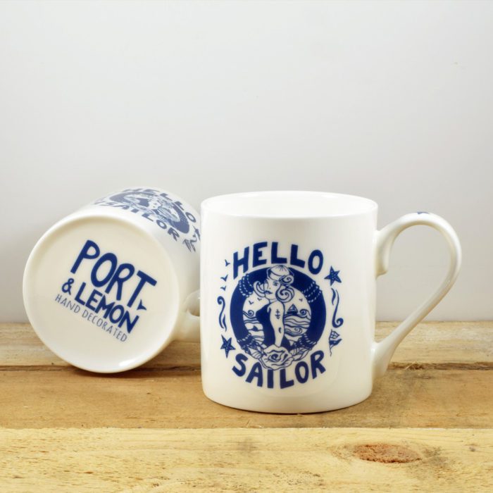 Hello Sailor Hand Decorated Bone China Mug by Port and Lemon