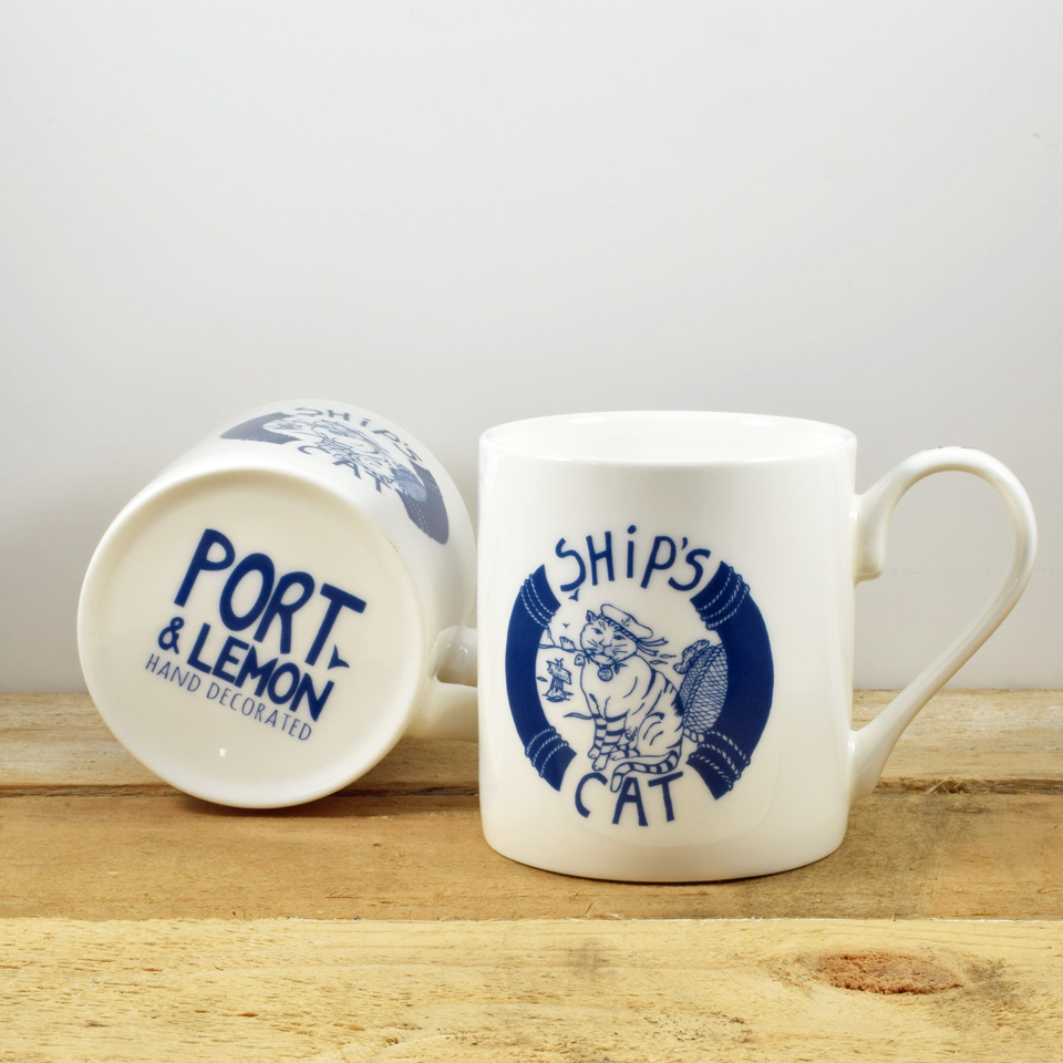 Ship's Cat Hand Decorated Bone China Mug by Port and Lemon