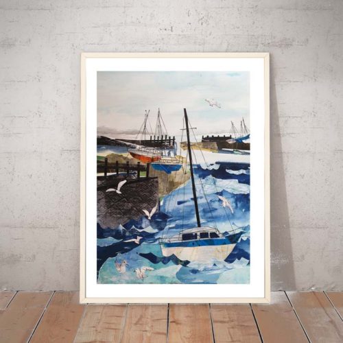 boats in harbour print