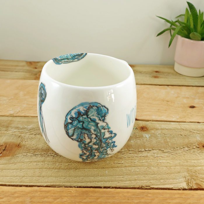 Wobbly Jellyfish Hand Decorated Bone China Mug - Image 3